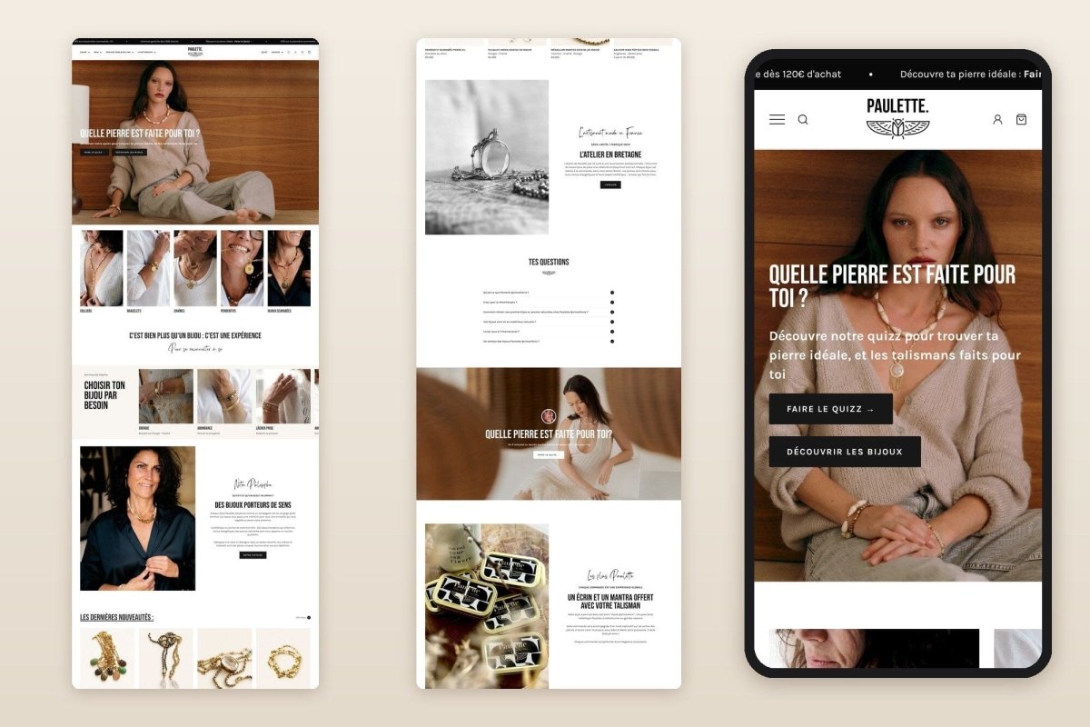 Paulette Quincaillerie : bijoux en pierres naturelles, migration de WooCommerce vers Shopify - Agence Shopify Plus & Expert Shopify