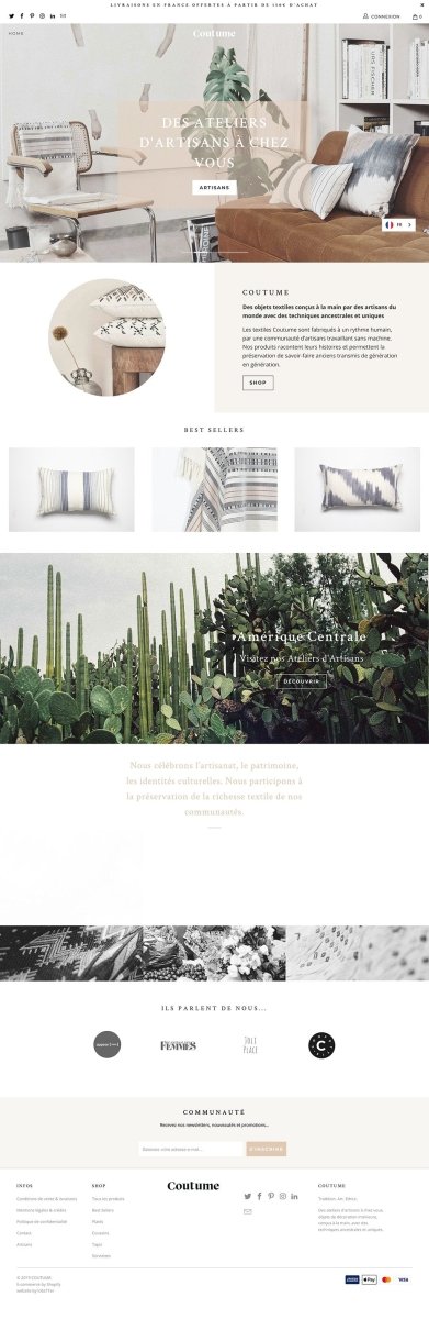 Coutume.co Création d'un e - commerce décoration d’intérieure sur Shopify - Agence Shopify Plus & Expert Shopify