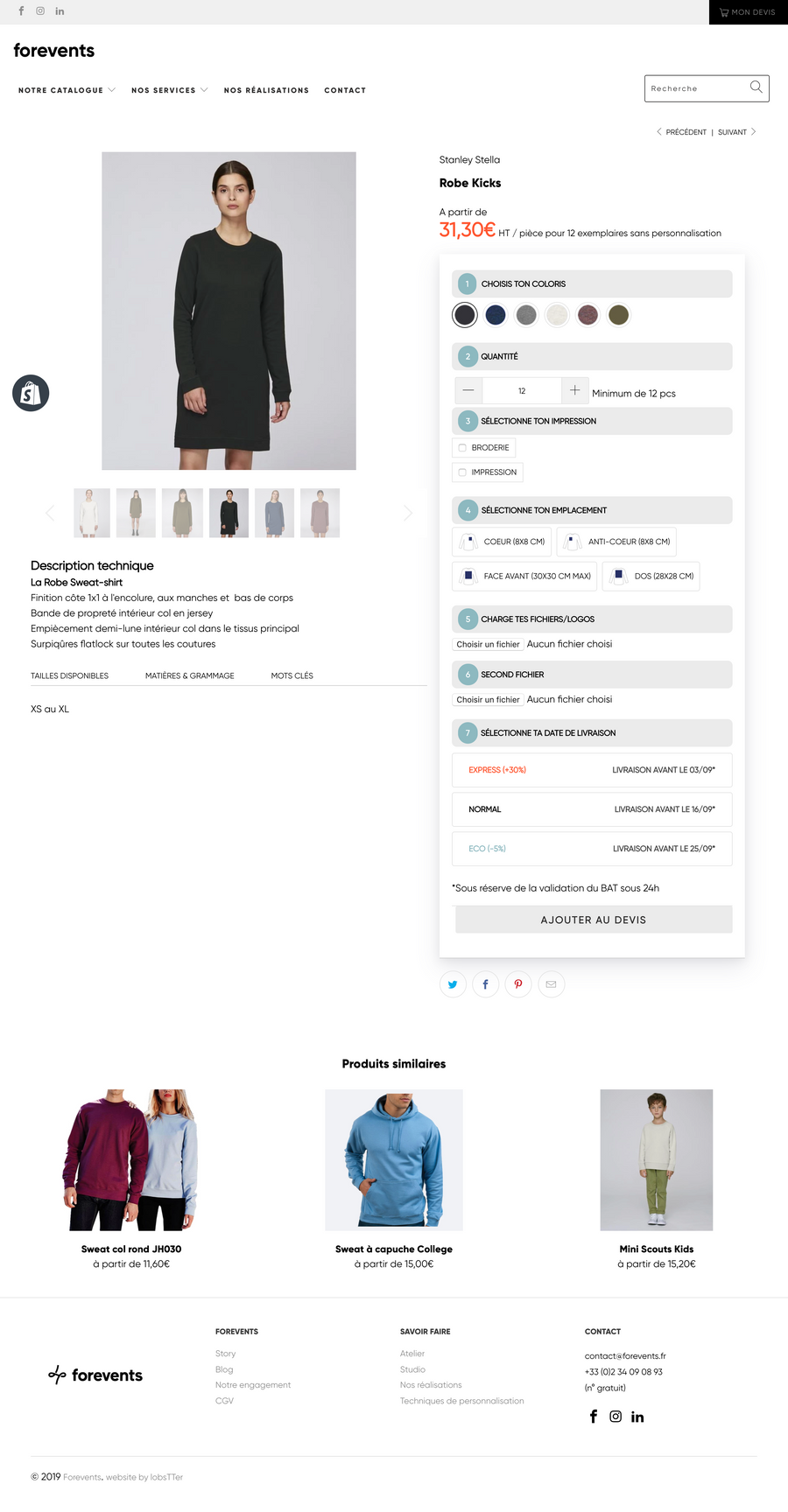 Forevents.fr Création d'un site de T-shirt par un Expert Shopify - Agence lobsTTer