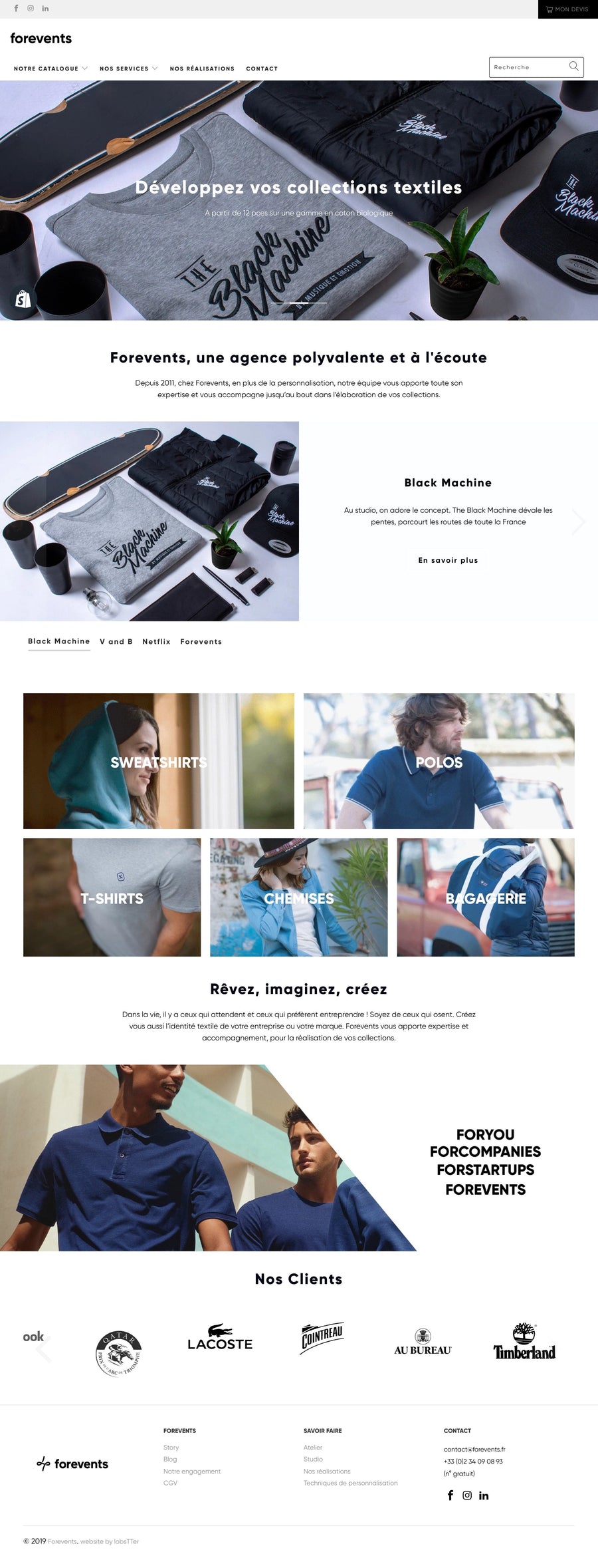 Forevents.fr Création d'un site de T-shirt par un Expert Shopify - Agence lobsTTer