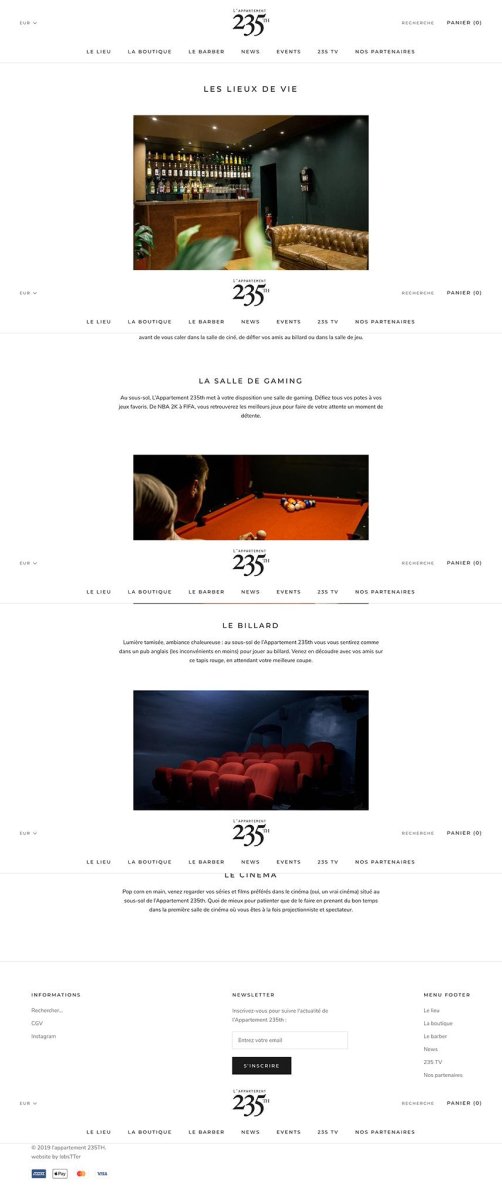 L'appartement235th.com Création d'un site web to store : Concept store et barbier parisien - Agence Shopify Plus & Expert Shopify