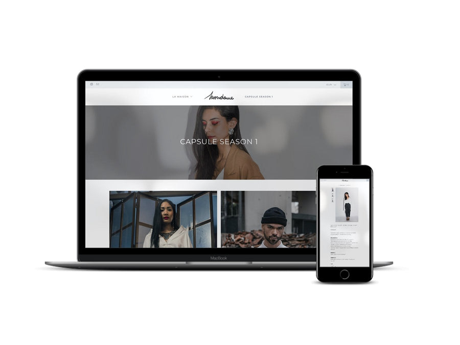 Mondame.fr Webmaster site e-commerce vêtements de mode d'un jeune styliste Création du site Agence Shopify Plus & Expert Shopify