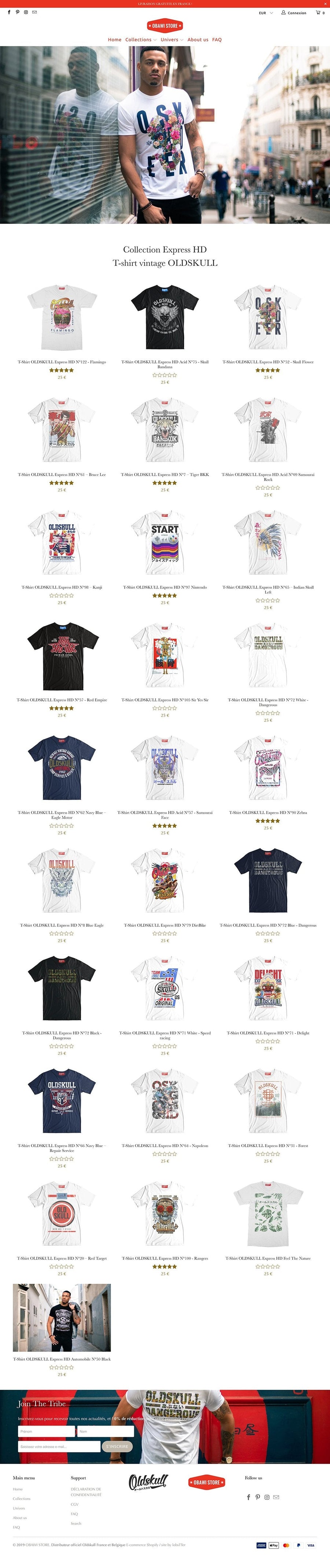 Obawi.com Création d'un site e-commerce de T-Shirts vintage Agence Shopify Plus & Expert Shopify